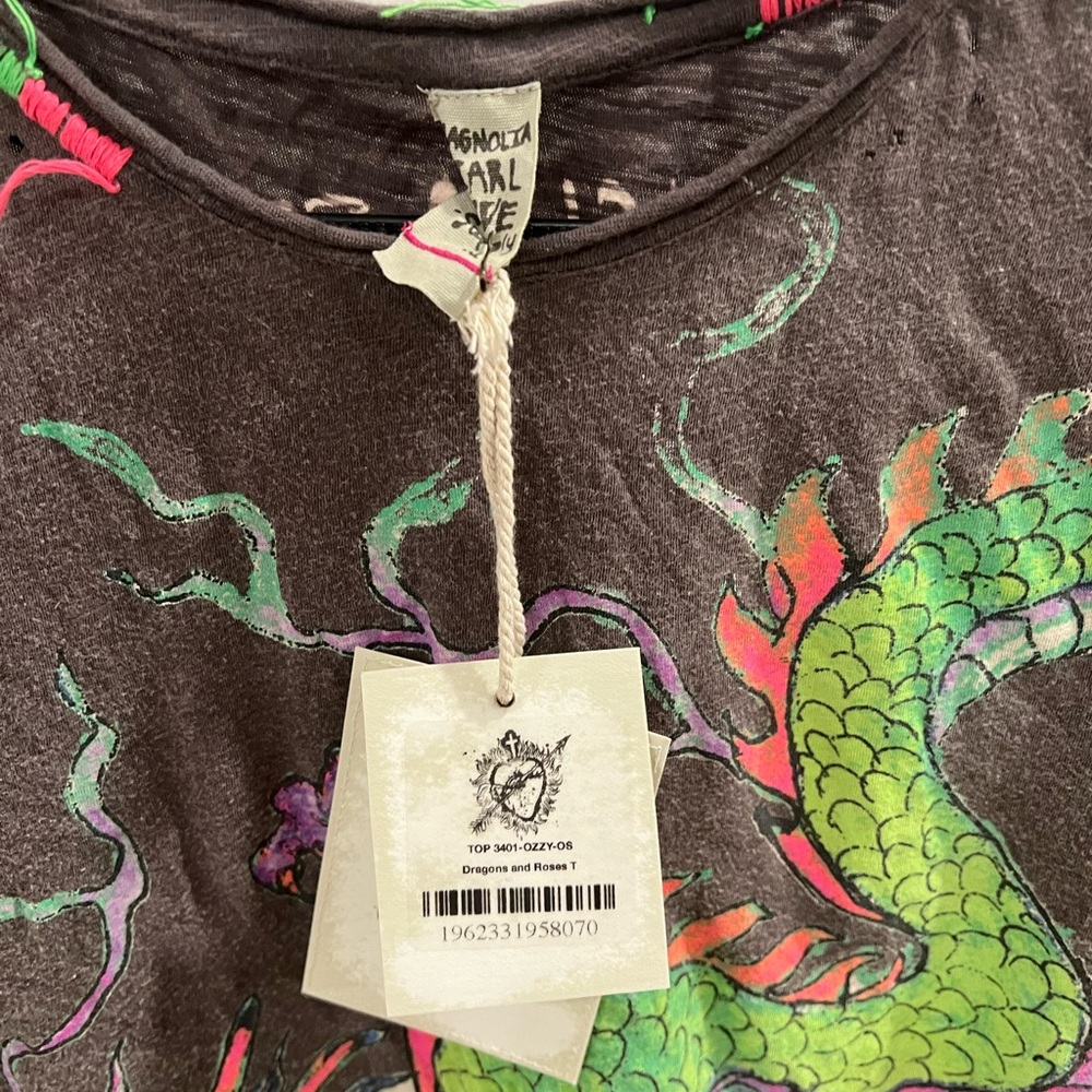 Magnolia Pearl Dragon Tee - Brown with Pink and Green ((item 15.13) - Picture 5 of 9